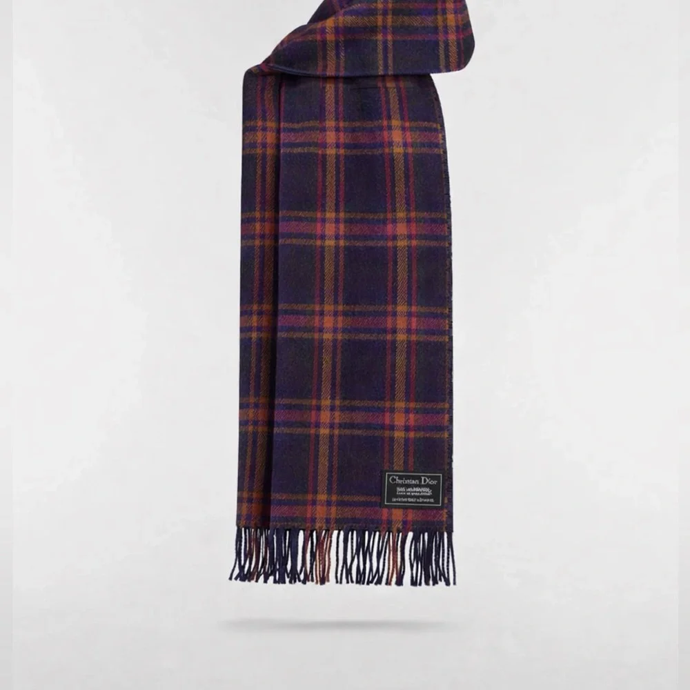 Christian Dior lambswool plaid scarf